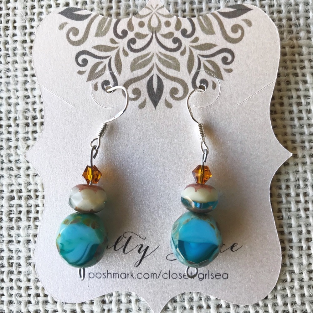 Sea bed, Beach glass sterling silver earrings - Picture 5 of 8